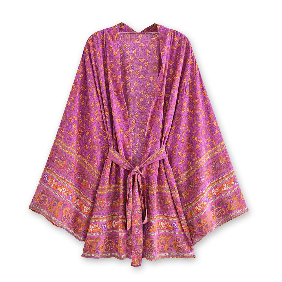Forever Fuchsia Boho Floral Print Short Robe
